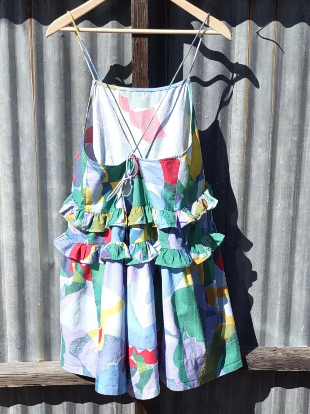 Anthropologie Ruffled Seaside Mini Dress Sz Large Sleeveless Beach Boho Summer - Picture 8 of 10